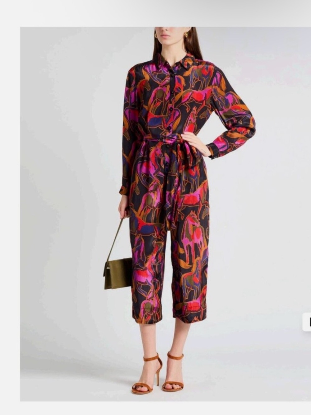 FARM Rio Black Jumpsuit with Pink, Orange & Blue Abstract Print